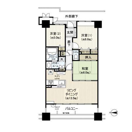 サーパス長町南(3LDK/8階)の間取り写真