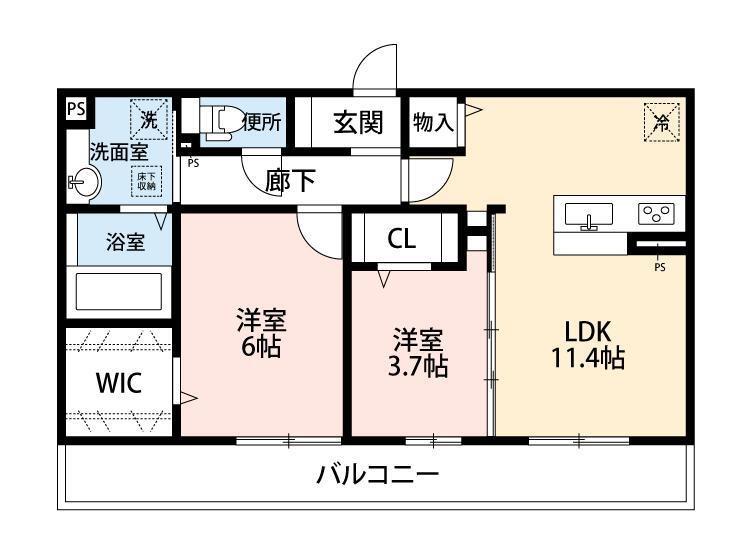 メゾン シュシュ(2LDK/3階)の間取り写真