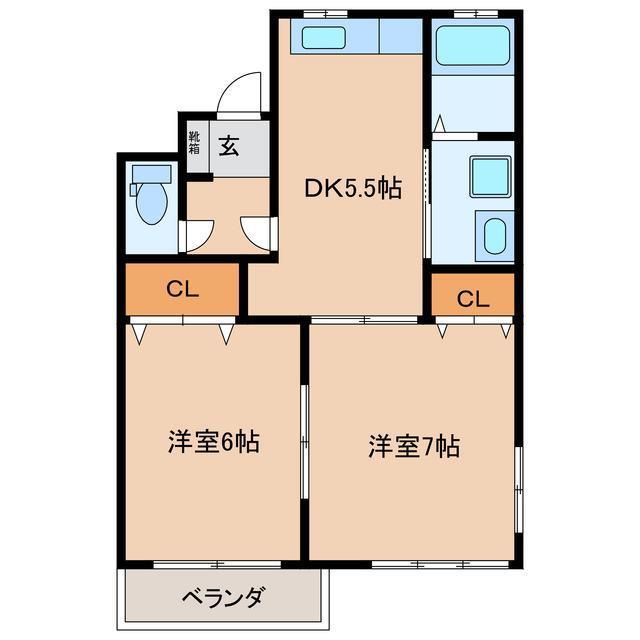 ひらのハイツ(2K/3階)の間取り写真