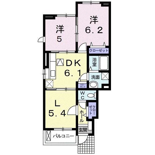 アウローラ(2LDK/1階)の間取り写真
