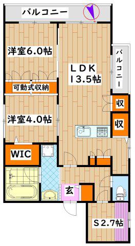 LA COUR MIYAKO ウエスト(2SLDK/2階)の間取り写真