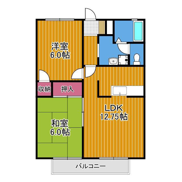コーポ・ツインチェリーA(2LDK/2階)の間取り写真