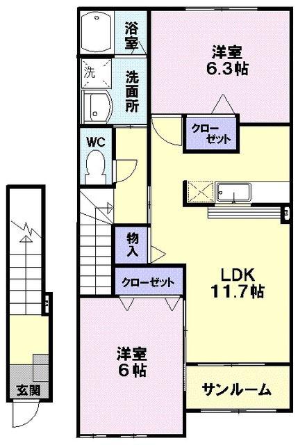フェリーチェ・ヴィータ(2LDK/2階)の間取り写真