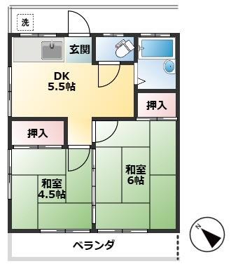 サンホーム宮川(2DK/2階)の間取り写真