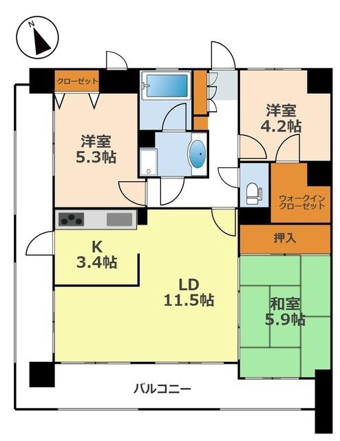 ライオンズマンション行田弐番館516(3LDK/1階)の間取り写真