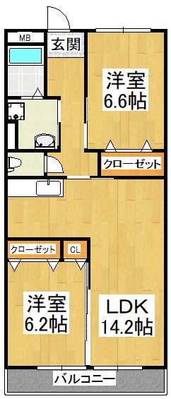 メゾン初芝(2LDK/1階)の間取り写真