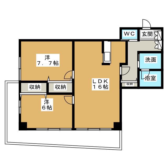 センターウィング(2LDK/6階)の間取り写真