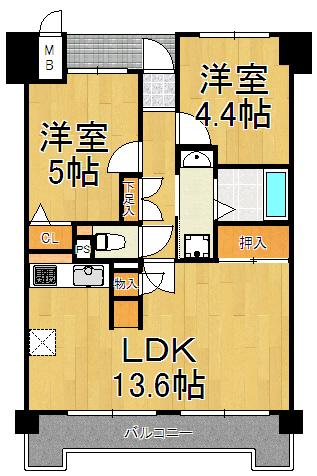 ファミール武庫川東(2LDK/7階)の間取り写真
