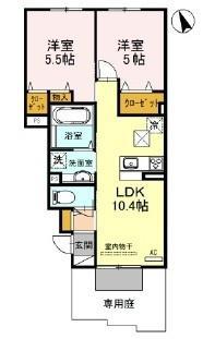 メルベーユ福里(2LDK/1階)の間取り写真