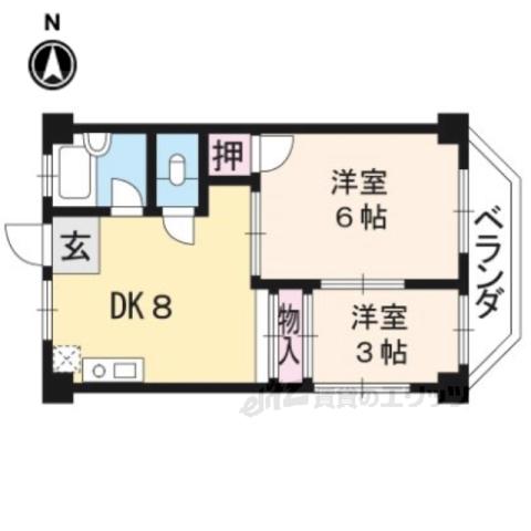 深草下川原町マンション(2DK/2階)の間取り写真