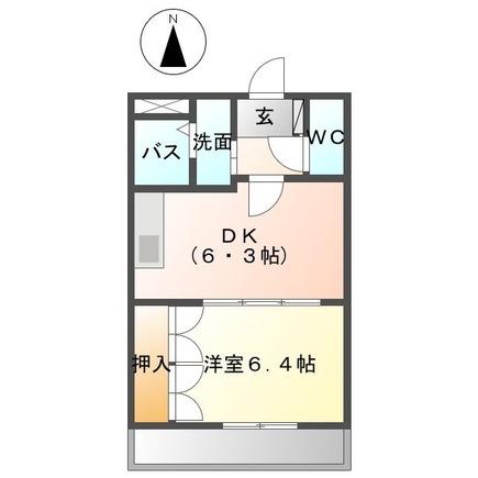 シャインヒルズ(1DK/2階)の間取り写真