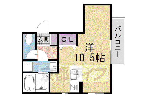 一乗寺北大丸町計画(ワンルーム/2階)の間取り写真