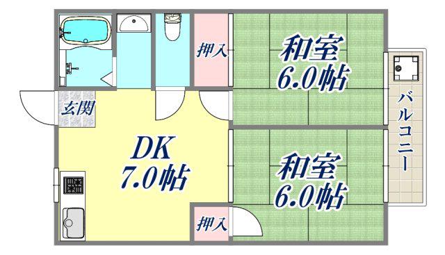シティハイム橘(2DK/1階)の間取り写真