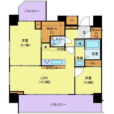 ジェノヴィア目黒南グリーンヴェール(2LDK/9階)の間取り写真