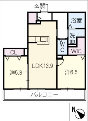 グランデュールメゾンARATA(2LDK/2階)の間取り写真