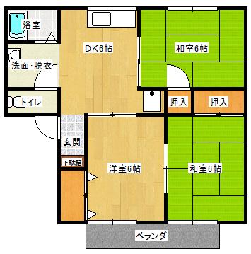 セジュール芦原C棟(3DK/2階)の間取り写真