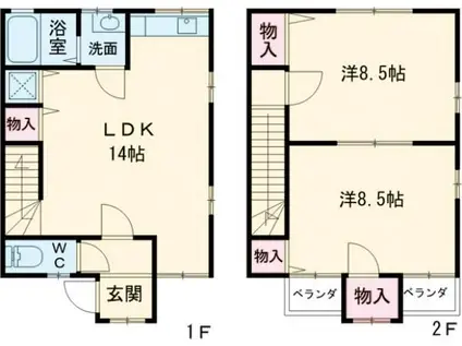 アンセーヌメゾン・ヤマキB(2LDK/1階)の間取り写真