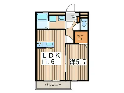 クレール相沢(1LDK/2階)の間取り写真