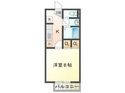 スカイヒルズ(1K/1階)の間取り写真