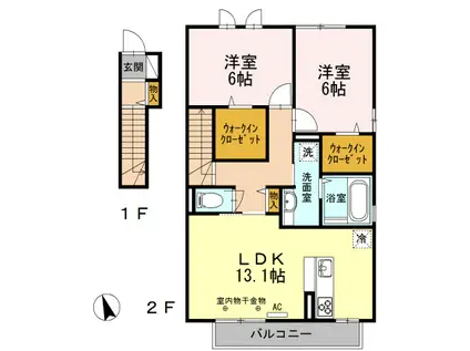 グランヴァリ B棟(2LDK/2階)の間取り写真