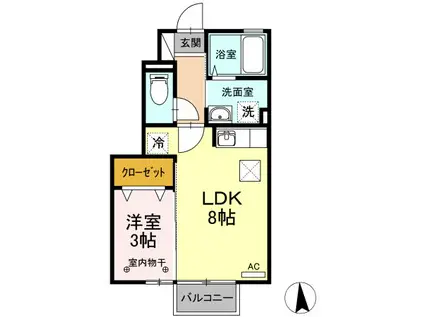 カエツリアルフィールドD-ROOM B(1LDK/1階)の間取り写真