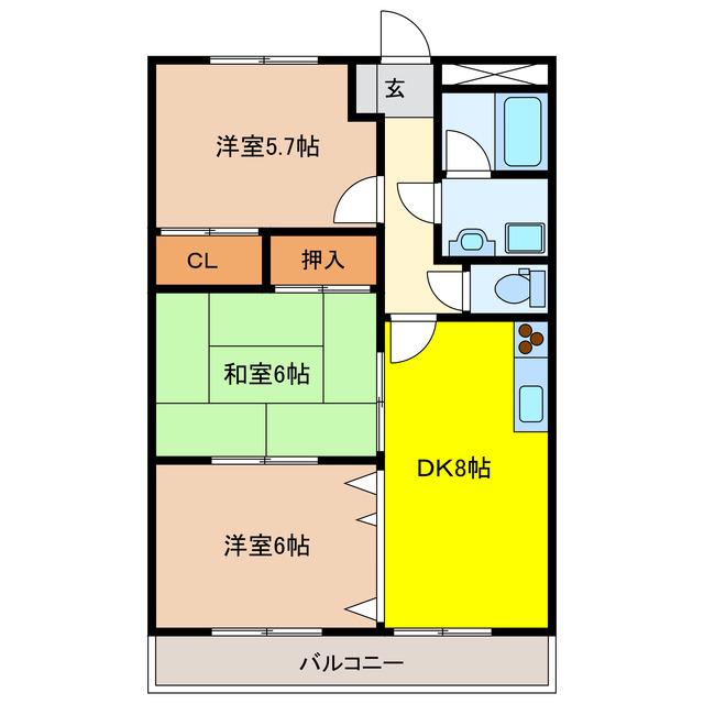 メイプルハウス(3DK/2階)の間取り写真