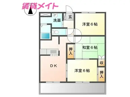 コンフォール(3DK/2階)の間取り写真