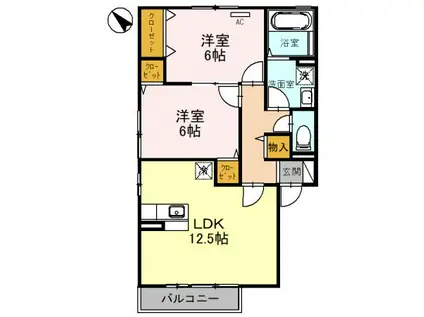 リビングタウン湖都が丘 C棟(2LDK/2階)の間取り写真