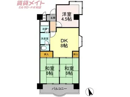 エスポア菰野(3DK/2階)の間取り写真