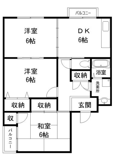 相生市 ウイング相生壱号館(3DK/5階)の間取り写真