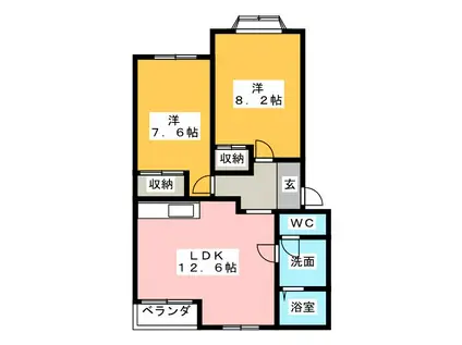 エルシャトーII C(2LDK/2階)の間取り写真