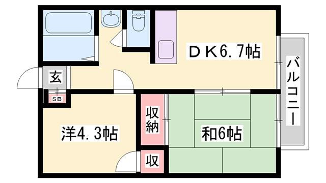 ノーブル御立(2DK/1階)の間取り写真