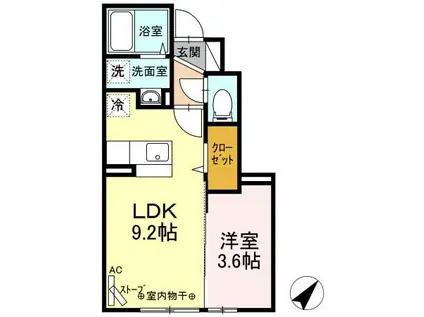 セジュールKV(1LDK/1階)の間取り写真