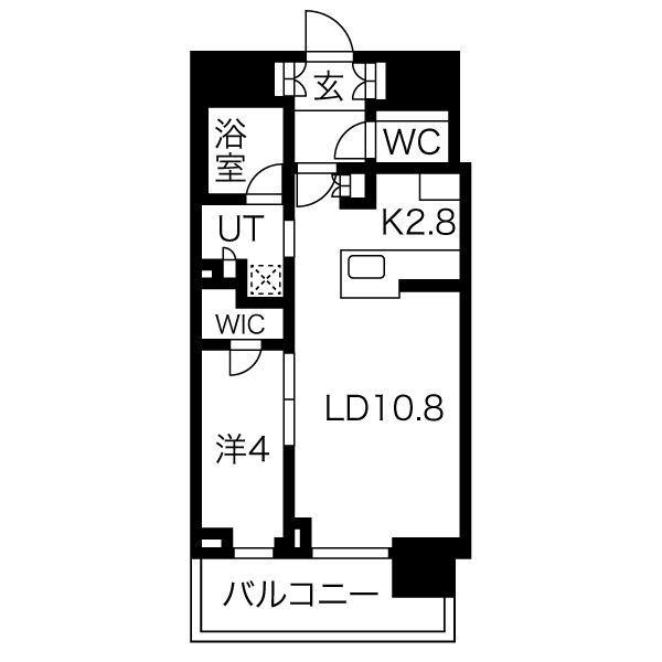 ブリリアタワー西新(1LDK/11階)の間取り写真
