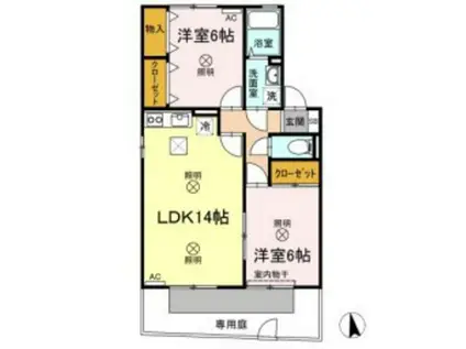 シエル・クレールB(2LDK/1階)の間取り写真