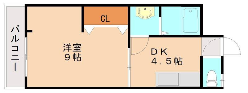 ドルフィン那珂川(1DK/2階)の間取り写真