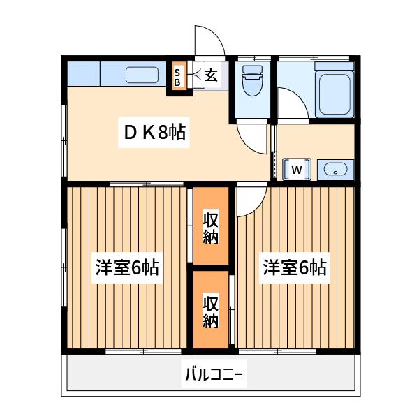パンション・ホワイト(2DK/1階)の間取り写真