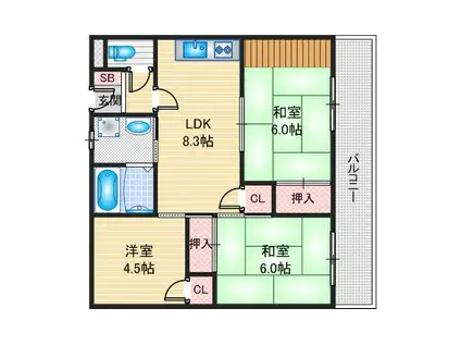ハイツ香花園(3LDK/3階)の間取り写真