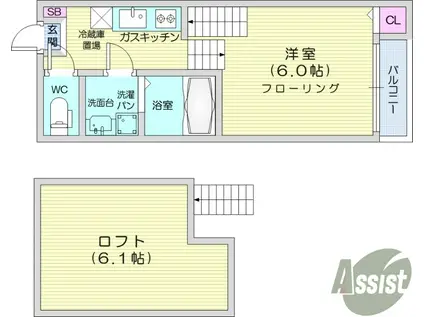 ハーモニーテラス東仙台14(1K/2階)の間取り写真