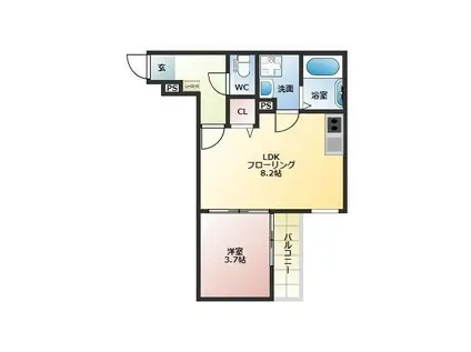 DORO片野(1LDK/2階)の間取り写真