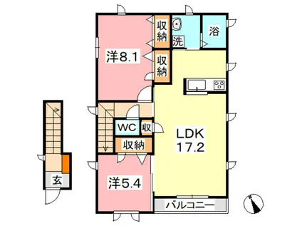 メゾンドゥクリエ(2LDK/2階)の間取り写真