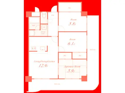 ヒルズ磯子II(3LDK/2階)の間取り写真