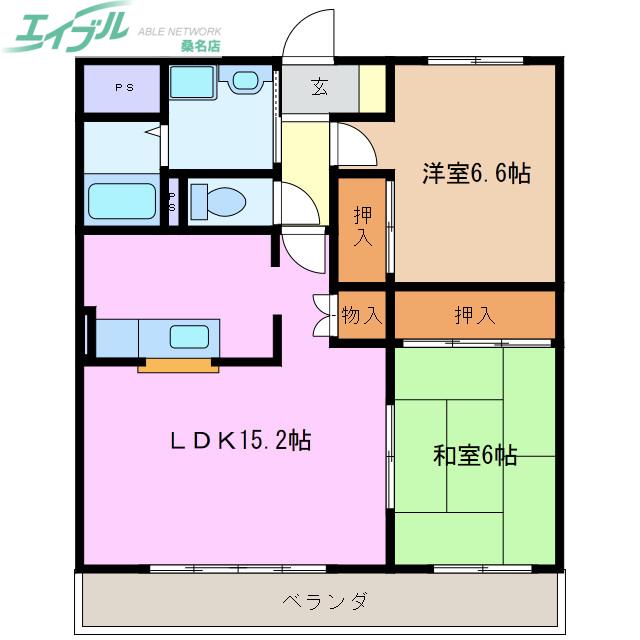 コンフォート桑名(2LDK/1階)の間取り写真