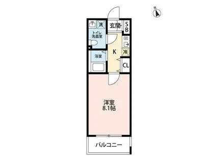 ヒーリンググランデ(1K/2階)の間取り写真