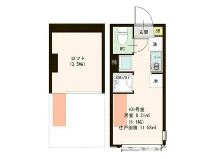 PARK TERRACE 富士見台(ワンルーム/1階)の間取り写真