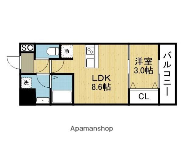 AILE東中浜(1LDK/3階)の間取り写真