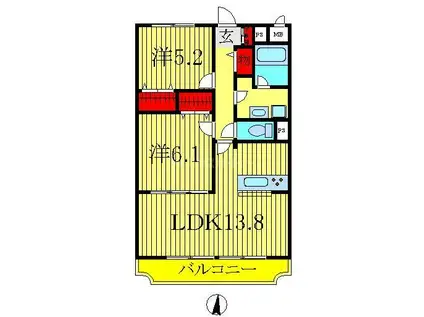 シャルマンフラットリヴァーI(2LDK/2階)の間取り写真