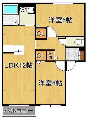 ディアスモダン本城(2LDK/2階)の間取り写真