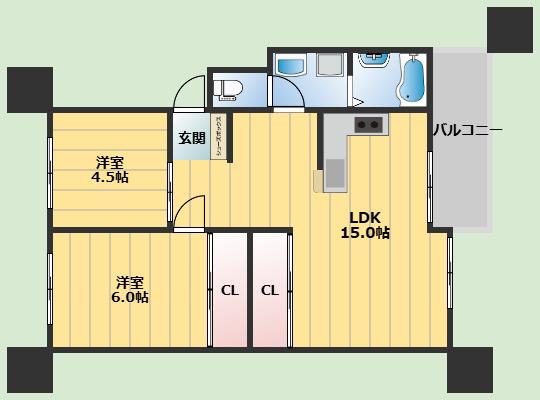 シャンボール八王寺(2LDK/1階)の間取り写真