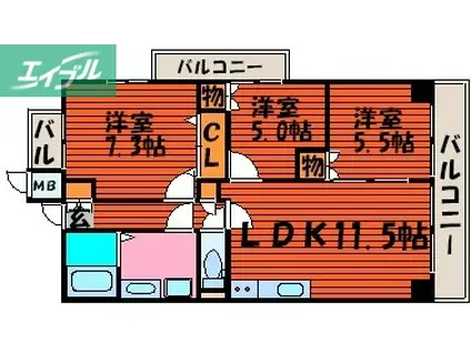 アイステージ幸町(3LDK/8階)の間取り写真
